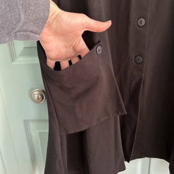 Focus Casual Life Womens Button Front Collared Tunic Top XL Black - Picture 4 of 12